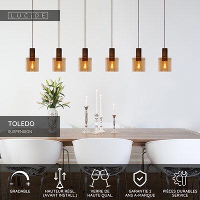 Lucide TOLEDO - Suspension - Ø 20 cm - 3xE27 - Ambre